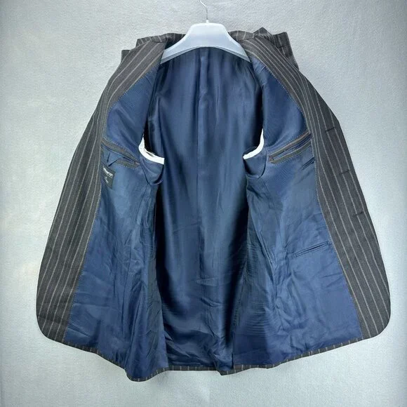 Mabro Suit Mens IT 54L‎ US 44L 2PC 34x30.5 Brown Blue Striped Wool Super 100s